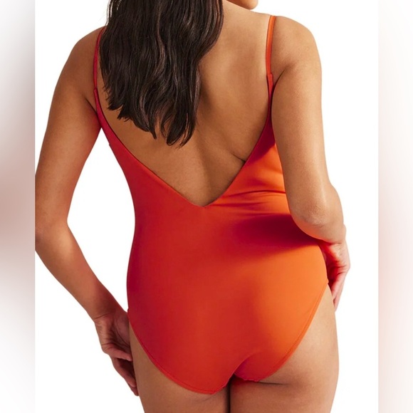 NWT Boden Ruched V neck low back one piece swimsuit red 4 vacation orange - Picture 4 of 5